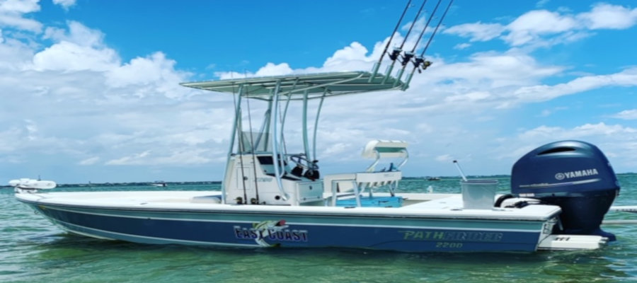 East Coast Fishing Charters boat with new top and wrap.